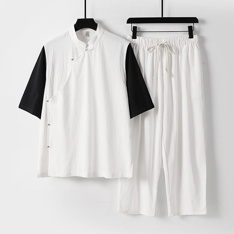 Herren Asymmetrisches Kimono-Loungewear-Set mit Stehkragen und Kordelhose Echoarchiv