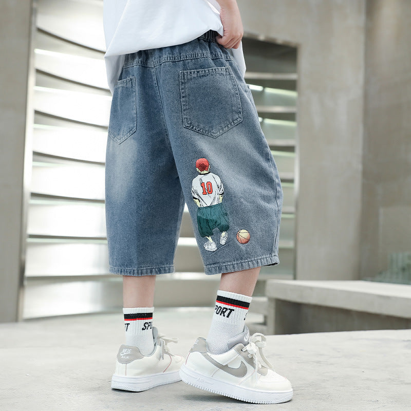 Jungen lässige Denim-Shorts mit exklusivem Stickdesign Echo Archiv