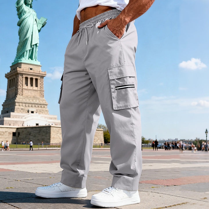 Herren Cargo-Freizeithose mit elastischem Bund, Tunnelzug & Zip-Taschen – Bravaro