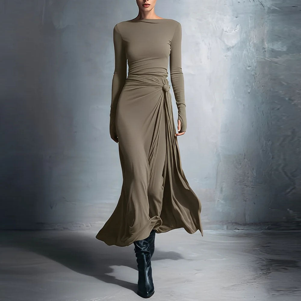 Damen elegantes Abendkleid mit langem Arm und Wickeldesign Echo Archiv