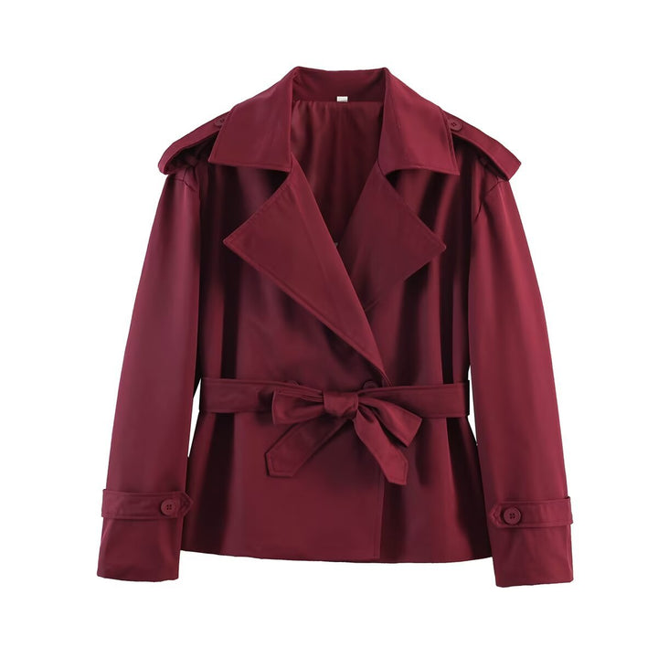 Damen kurzer Trenchcoat mit Taillengürtel, doppelreihiger Front und Schulterklappen Echo Archiv