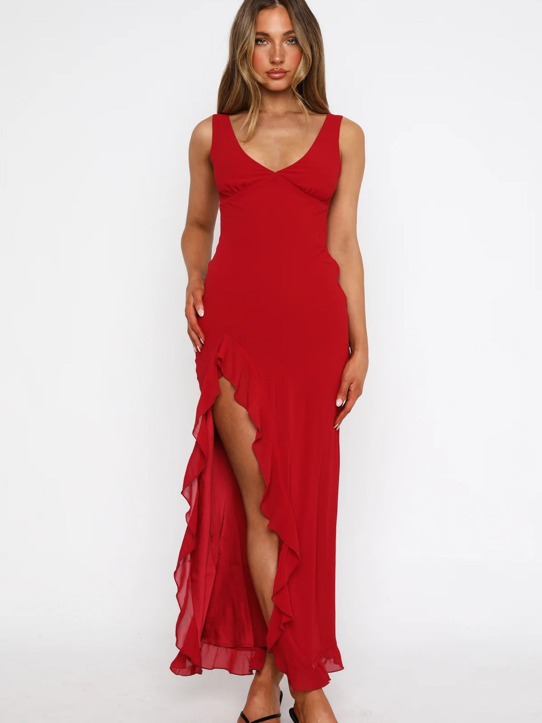 Damen Maxikleid mit tiefem Schlitz und eleganten Rüschendetails Echo Archiv