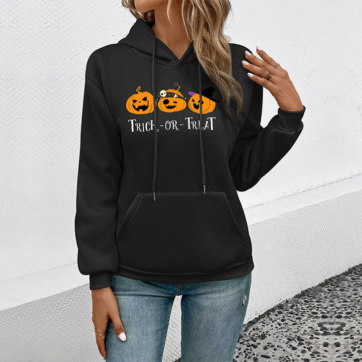 Damen Hoodie mit Halloween-Kürbisprint, Kapuze und Kängurutasche Echoarchiv
