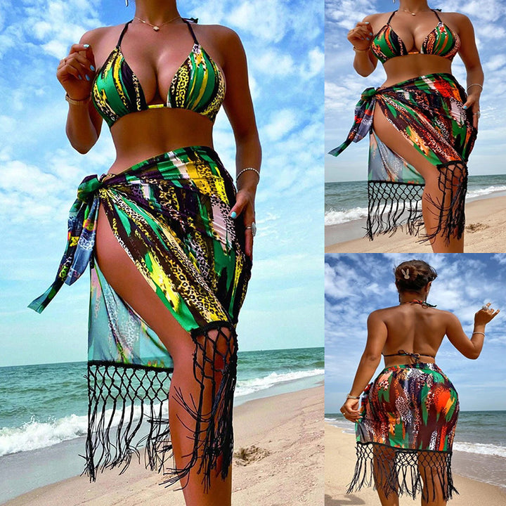 Damen Bikini-Set mit verspieltem Muster und fransigem Pareo Echo Archiv