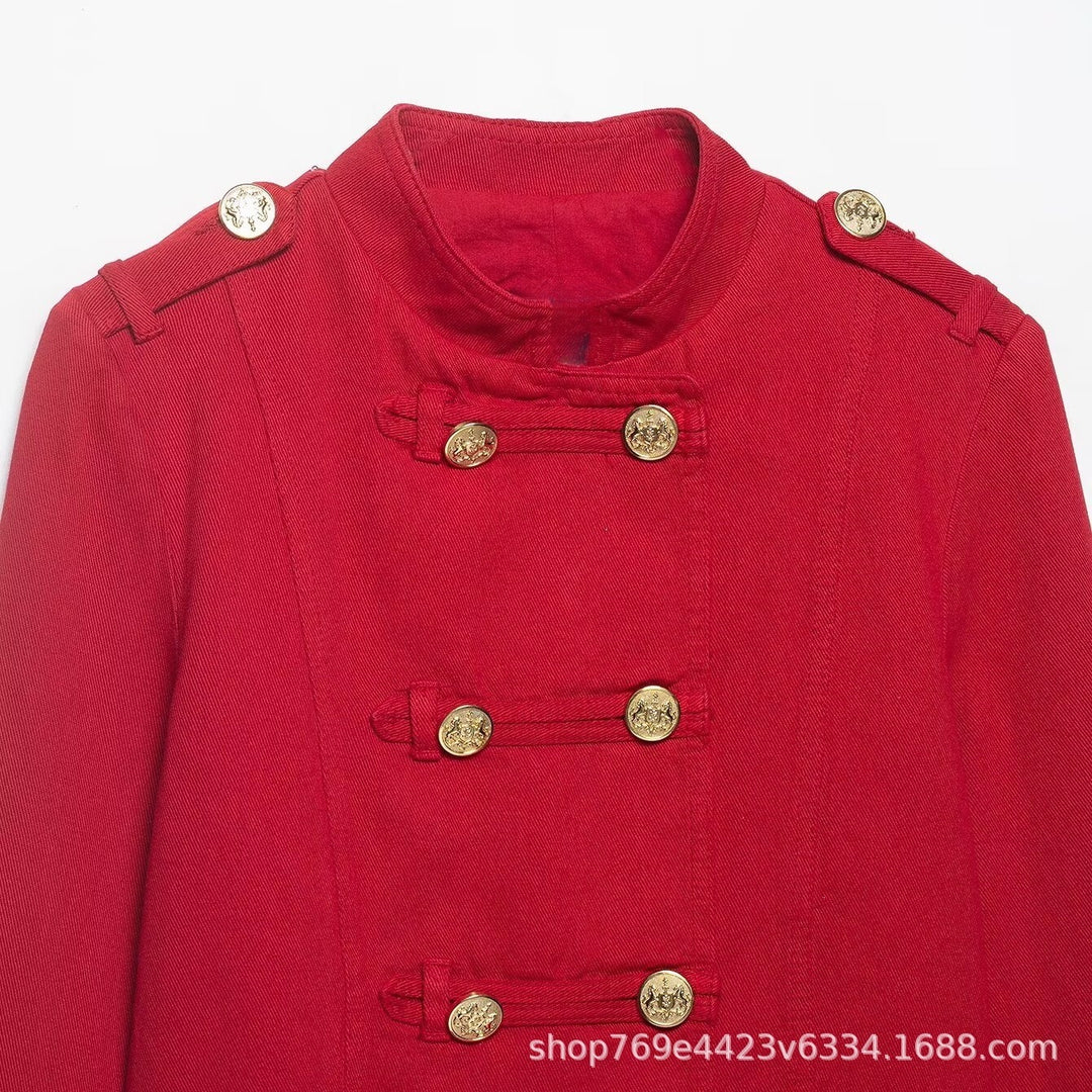 Damen Kurze Militärjacke im Cropped‑Schnitt mit Stehkragen und goldfarbenen Zierknöpfen Echo Archiv