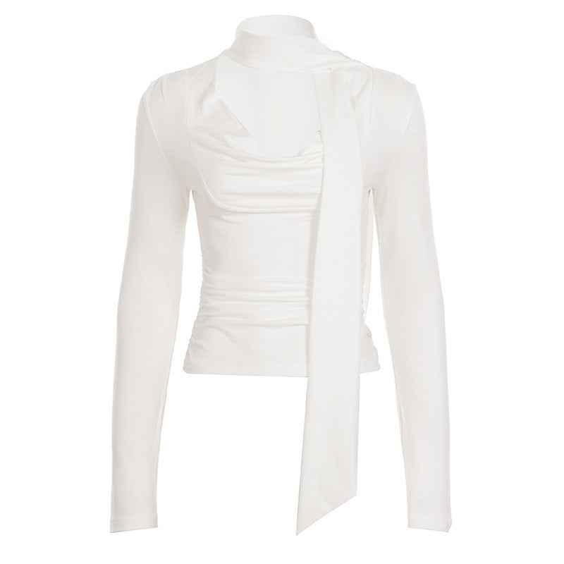 Damen Tailliertes Langarmshirt mit Schluppe und drapiertem Ausschnitt Echo Archiv