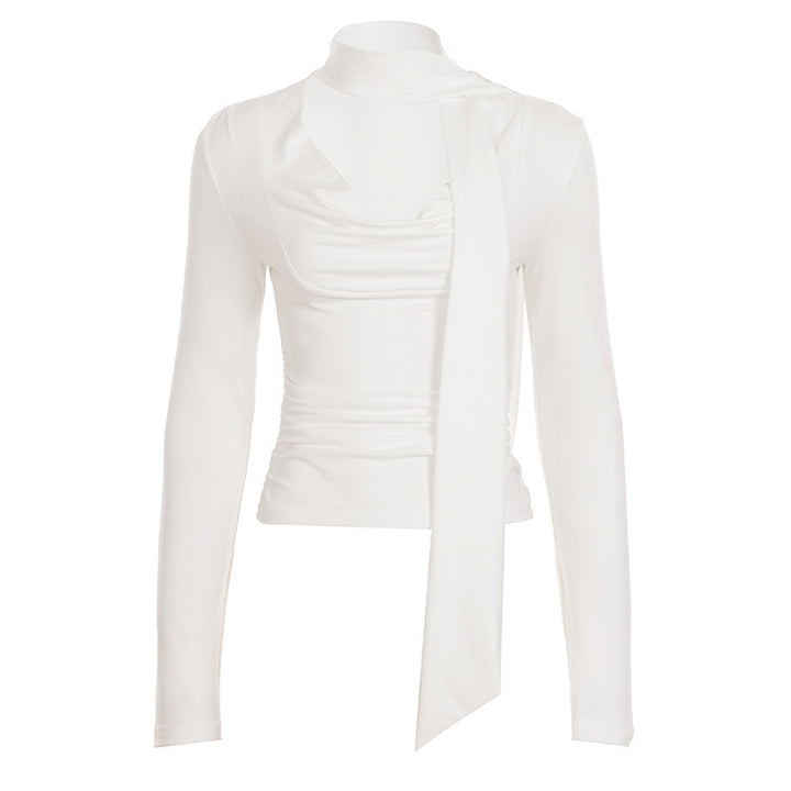 Damen Tailliertes Langarmshirt mit Schluppe und drapiertem Ausschnitt Echo Archiv