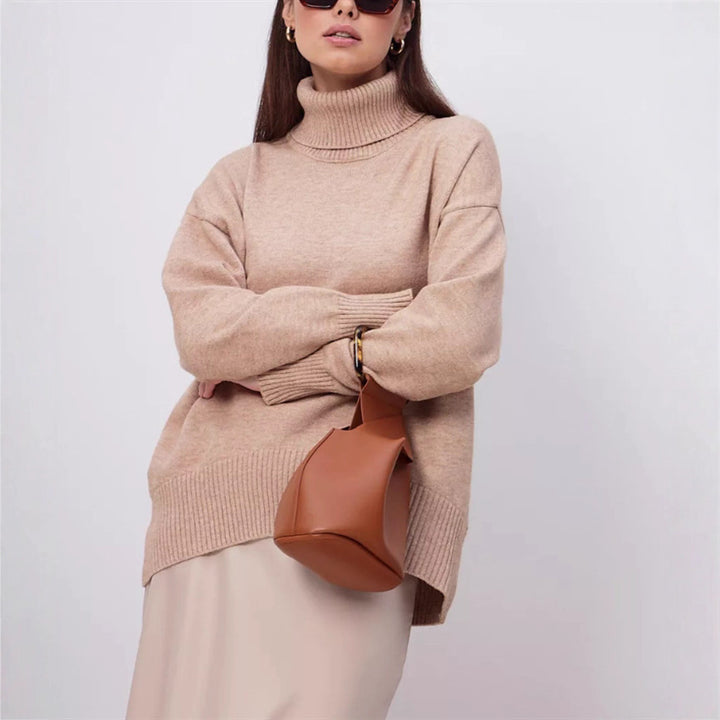 Damen Boxy-Rollkragenpullover aus feinem Feinstrick mit überschnittener Schulter – Mavelle
