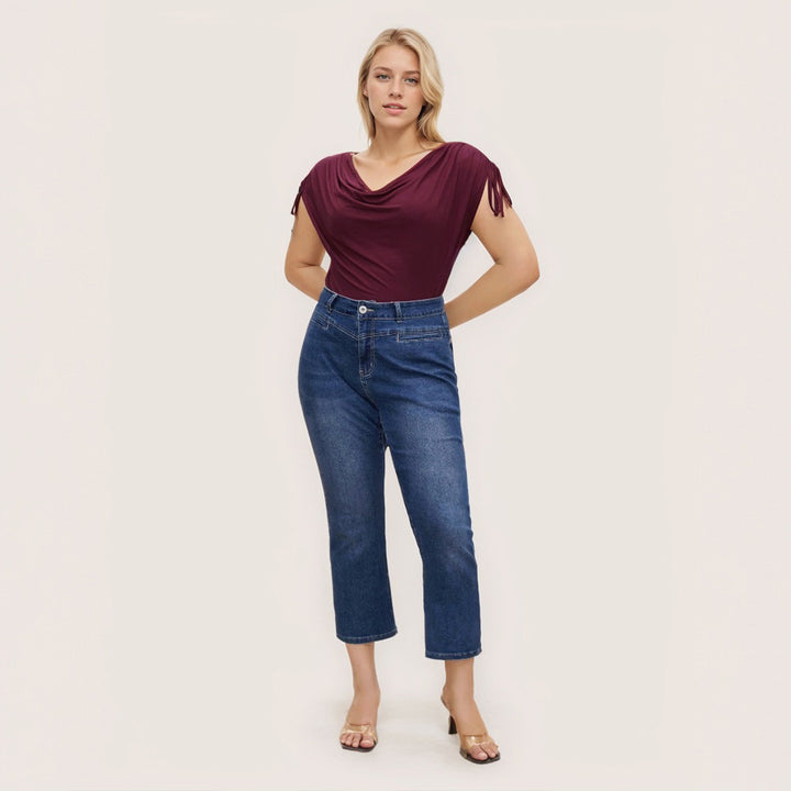 Damen elegantes Oberteil mit lässigem Drapierung und seitlichen Bindebändern Echo Archiv