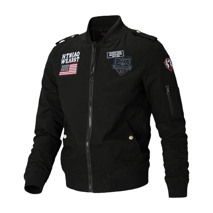 Herren Militärinspirierte Bomberjacke mit Abzeichen, Ärmeltasche und gerippten Bündchen Echoarchiv