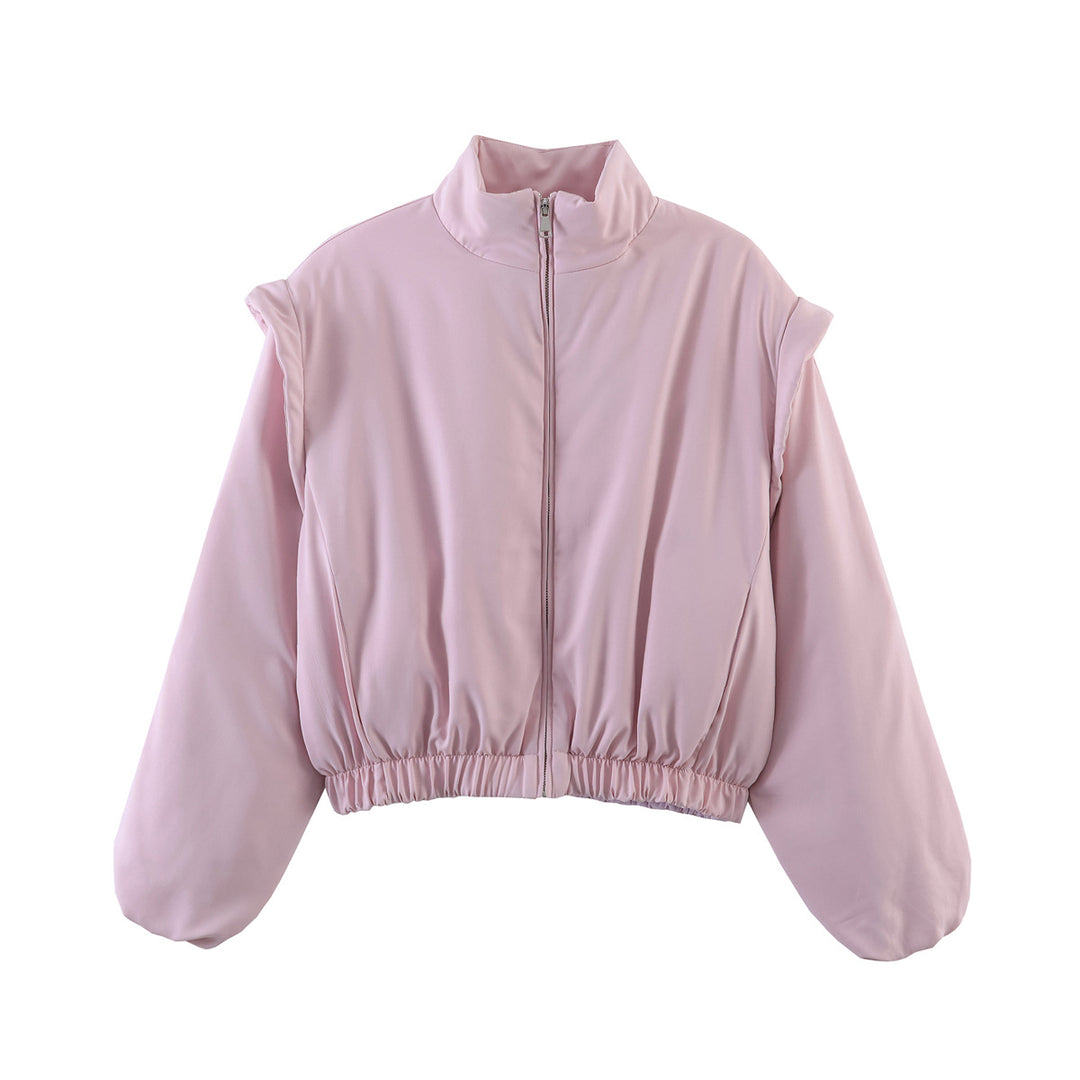 Damen Gefütterte Cropped-Stehkragenjacke mit elastischem Saum und Ballonärmeln Echo Archiv