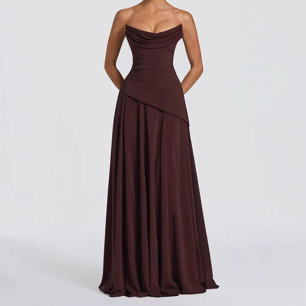 Damen elegantes maxikleid mit schulterfreiem Design und raffinierten Drapierungen Echo Archiv