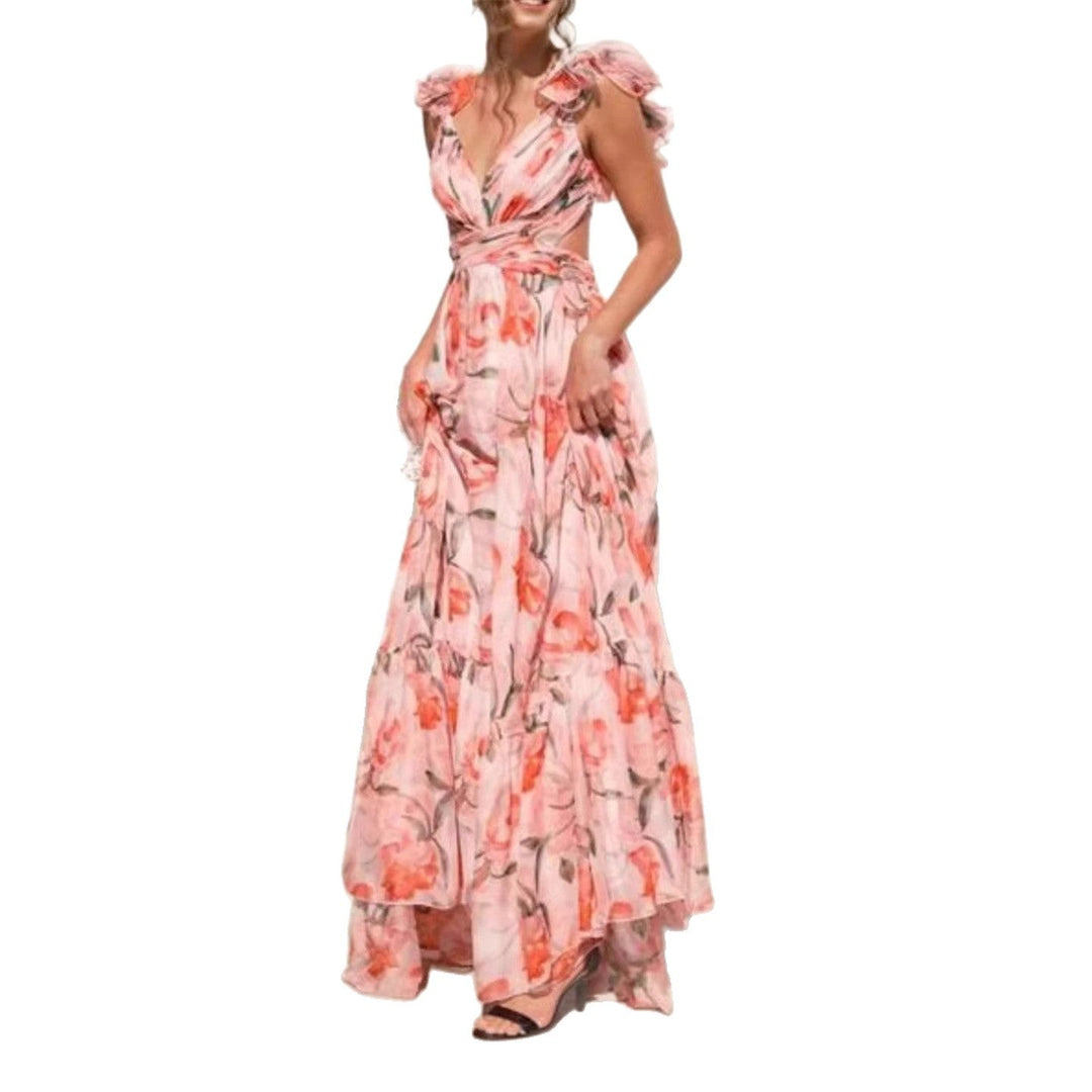 Damen Maxikleid mit luftigen Rüschendetails und ausgefallenem Wickeldesign Echoarchiv