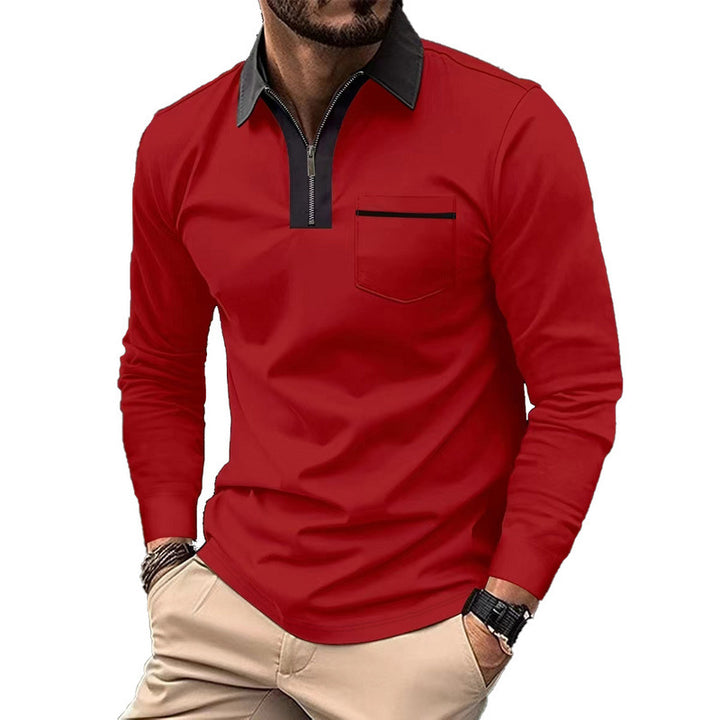 Herren nan elegantes Langarm-Poloshirt mit verdecktem Halbzip, strukturierter Piqué-Optik und dezenter Brusttasche Echo Archiv