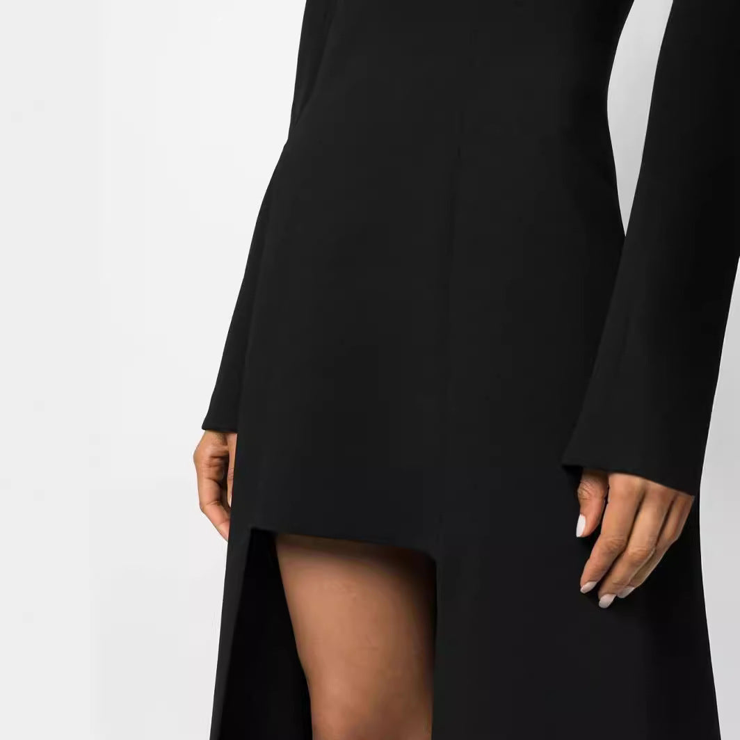Damen Maxikleid im Blazerstil mit markanten Schulterpolstern, taillierter Silhouette und hohem Beinschlitz Echoarchiv
