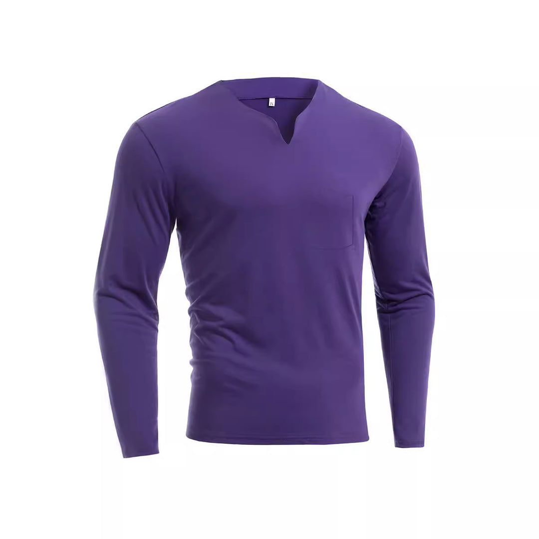 Herren nan Langarmshirt mit V-Ausschnitt Slim Fit Baumwollmix und elastischem Komfortbund Echo Archiv