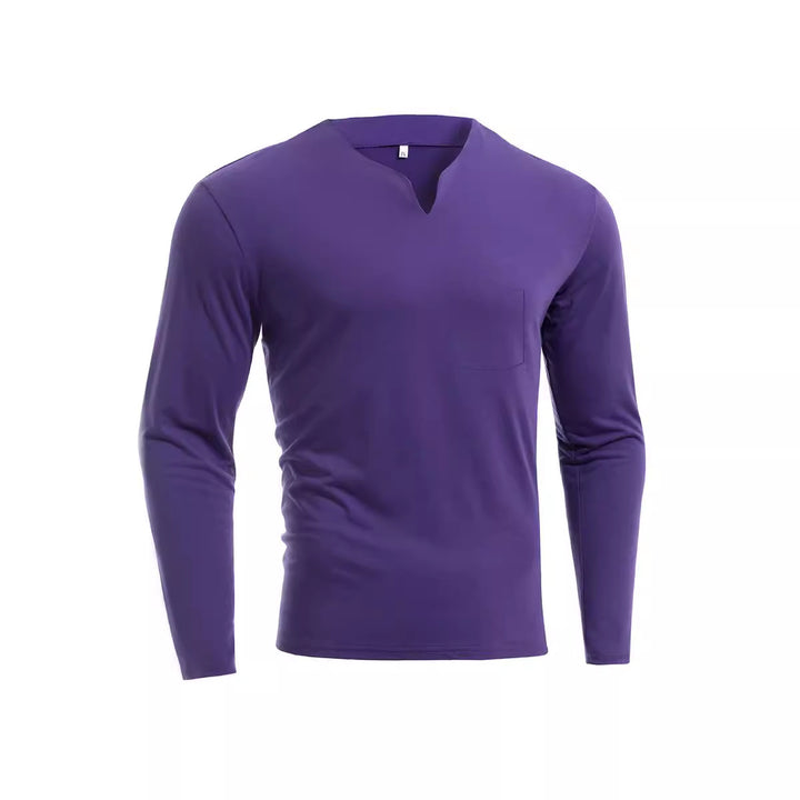 Herren nan Langarmshirt mit V-Ausschnitt Slim Fit Baumwollmix und elastischem Komfortbund Echo Archiv