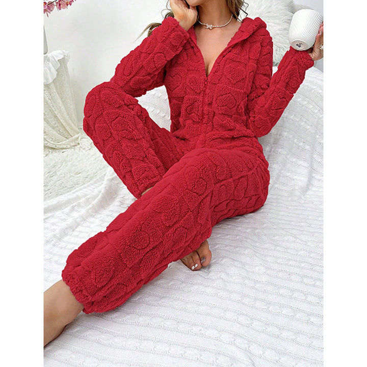 Damen Gemütlicher Fleece-Overall mit Kapuze Echoarchiv