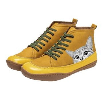Damen nan knöchelhohe Sneaker mit niedlichem Katzenmotiv Stickerei und ergonomischem Komfortfußbett Echo Archiv