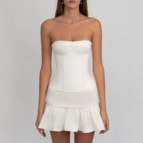 Damen figurbetontes Korsettkleid mit Rüschensaum Echo Archiv