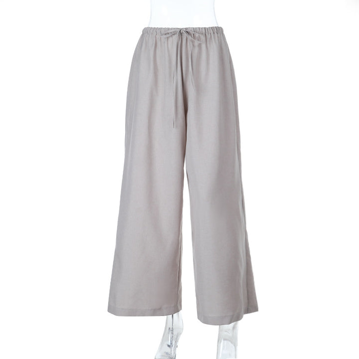 Damen weite Leinenhose im Culotte-Stil mit elastischem Bund und Kordelzug – Avérine
