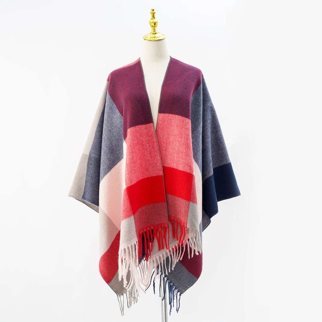 Damen Multifunktionaler Wollmix-Poncho im Cape‑Stil mit geometrischem Muster – Avérine