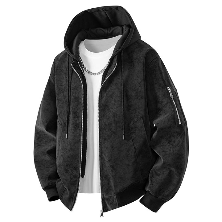 Herren Velours-Imitat Übergangsjacke im Bomberstil mit Stehkragen, Druckknopfleiste & elastischen Bündchen Echoarchiv