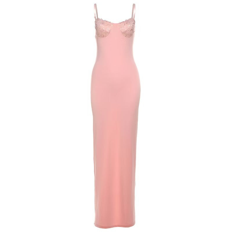 Damen Körperbetontes Maxikleid mit Spitzenakzenten Echo Archiv