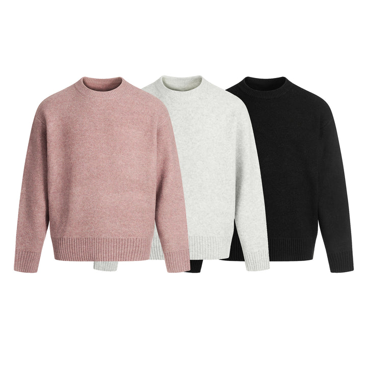 Unisex Feinstrickpullover mit Rundhalsausschnitt, Drop-Shoulder und breitem Rippenbund Echoarchiv