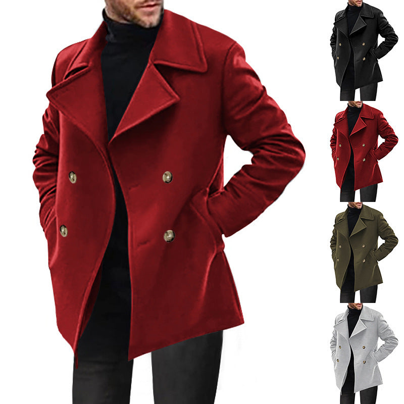 Herren Zweireihiger taillierter Peacoat mit breitem Revers und Eingrifftaschen Echoarchiv
