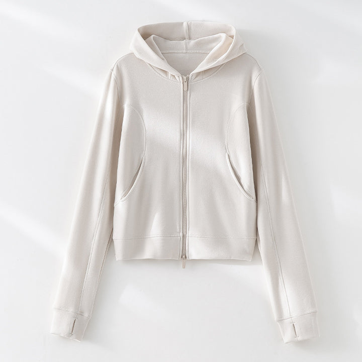 Damen Cropped Kapuzenjacke mit Reißverschluss und konturierten Eingrifftaschen Echoarchiv