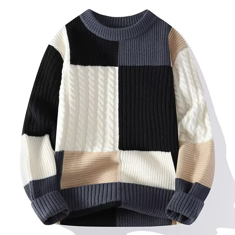 Damen Modischer grob gestrickter Pullover mit modernen Farbblock-Design Echoarchiv