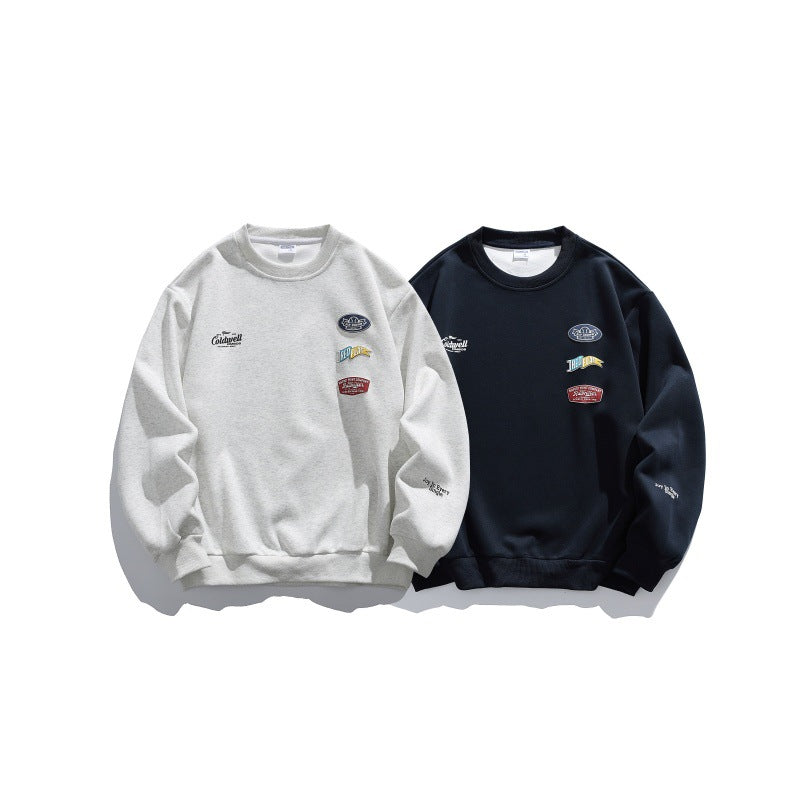 Unisex Oversize-Pullover mit Rundhalsausschnitt, Badge-Applikationen und gerippten Bündchen Echoarchiv