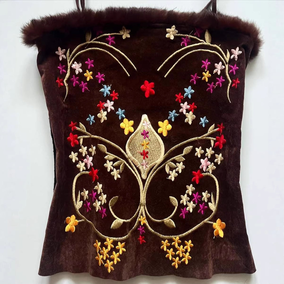 Damen Samt-Blusentop mit floralen Stickereien Echo Archiv