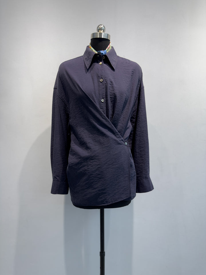 Damen Casual Twist-Front Button-Up Hemd Echoarchiv