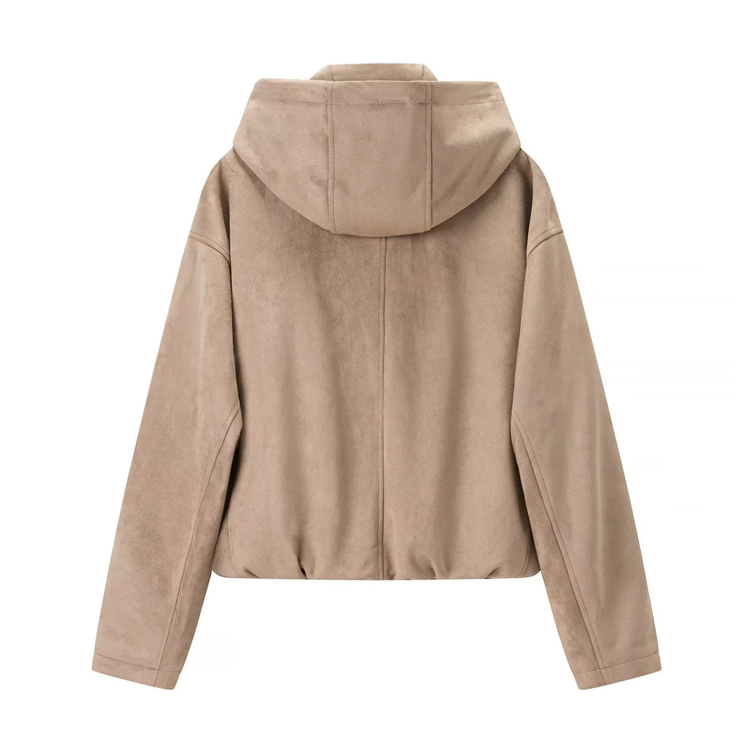 Damen nan kastige Veloursimitat-Kapuzenjacke mit verdecktem Reißverschluss und elastischem Saum Echo Archiv