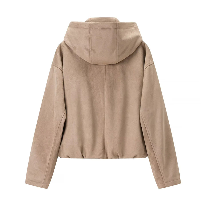 Damen nan kastige Veloursimitat-Kapuzenjacke mit verdecktem Reißverschluss und elastischem Saum Echo Archiv