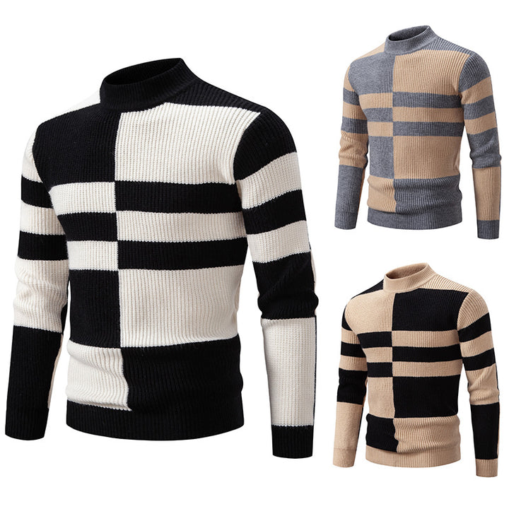 Herren Strukturierter Mockneck-Strickpullover mit asymmetrischem Blockmuster Echo Archiv