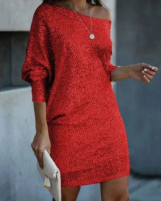 Damen Schulterfreies Strick-Minikleid mit Fledermausärmeln – Élara