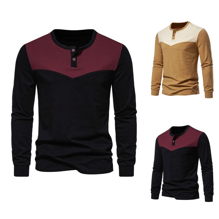 Herren Langarm-Henley-Shirt mit kontrastierenden Akzenten Echoarchiv