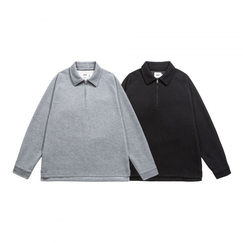 Herren Waffelstrick-Halbzip-Pullover mit Polokragen Echo Archiv