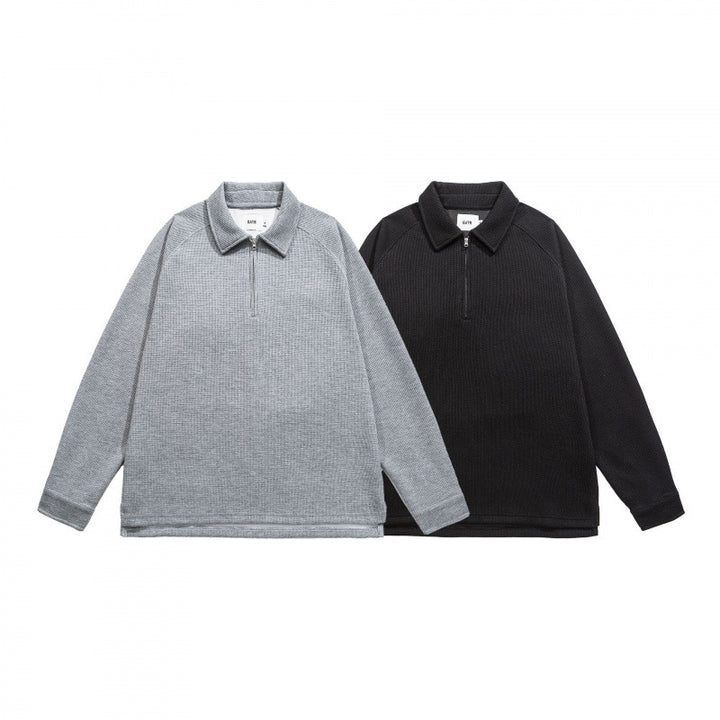 Herren Waffelstrick-Halbzip-Pullover mit Polokragen Echo Archiv