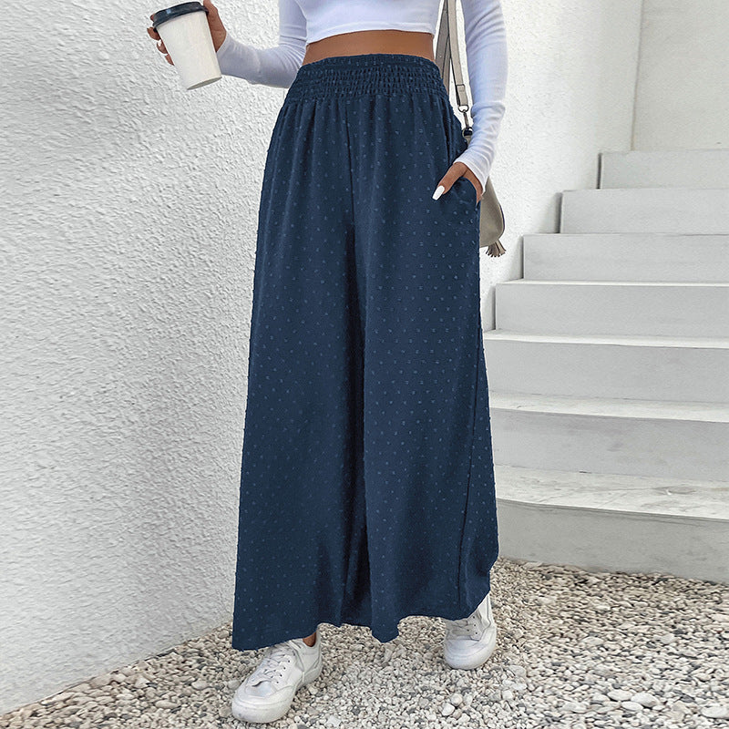 Damen Weite Leichte Maxihose mit Gummibund, strukturierter Punkttextur und Eingrifftaschen Echoarchiv