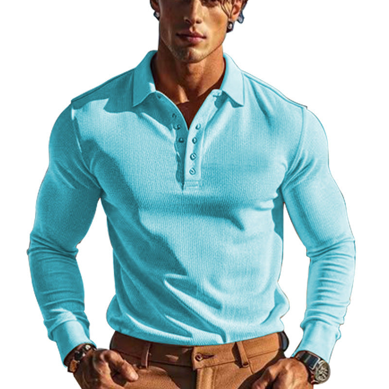 Herren eleganter Langarm-Polo mit Knopfleiste und strukturiertem Design Echoarchiv