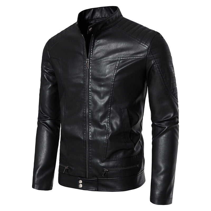 Herren Schmale Biker‑Blouson Kunstlederjacke mit Stehkragen, Ziersteppungen und Reißverschlusstaschen Echo Archiv