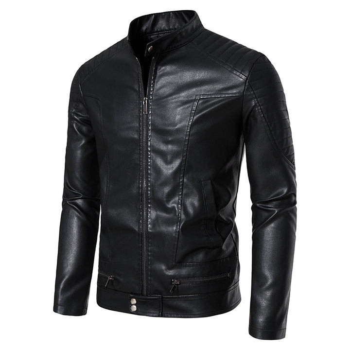 Herren Schmale Biker‑Blouson Kunstlederjacke mit Stehkragen, Ziersteppungen und Reißverschlusstaschen Echo Archiv