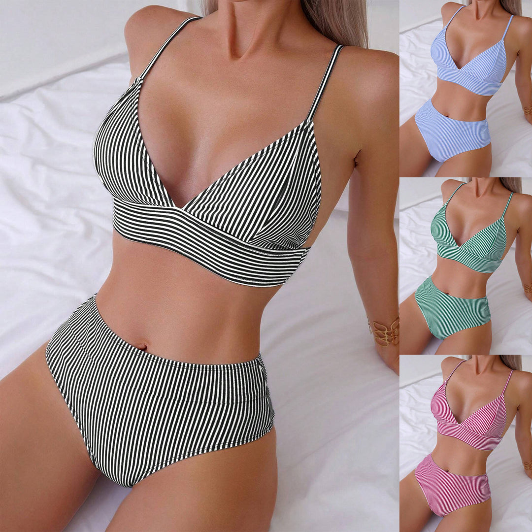 Damen Hochtailliertes Bikini-Set mit feinen Streifen Echo Archiv
