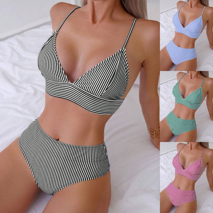 Damen Hochtailliertes Bikini-Set mit feinen Streifen Echo Archiv