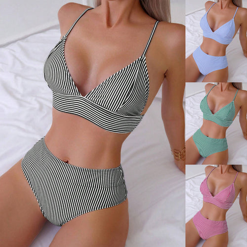 Damen Hochtailliertes Bikini-Set mit feinen Streifen Echo Archiv