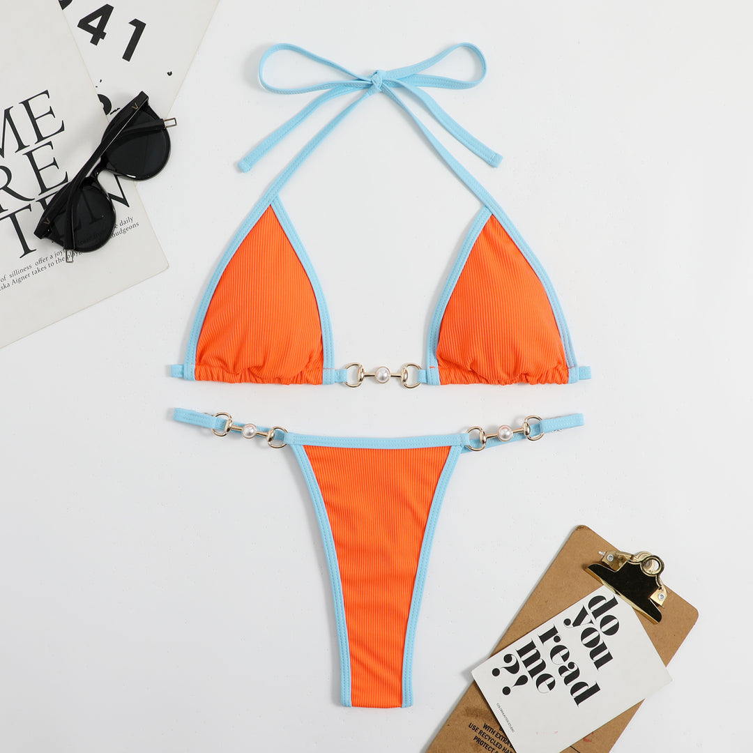 Damen Triangel-Bikini mit modischem Rippdesign und dekorativen Elementen Echo Archiv